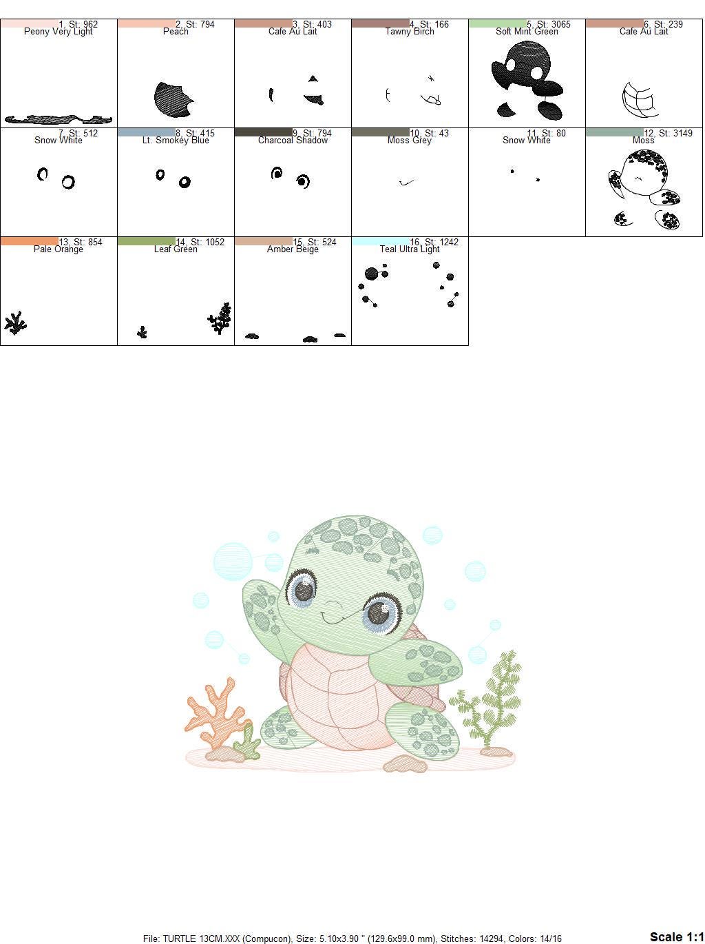 Turtle embroidery design - Sea Ocean animal embroidery designs machine embroidery pattern - Baby boy embroidery file - Instant download pes