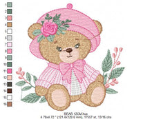 Load image into Gallery viewer, Female Bear embroidery designs - Baby girl embroidery design machine embroidery pattern - Bear with lace and dress embroidery file pes jef
