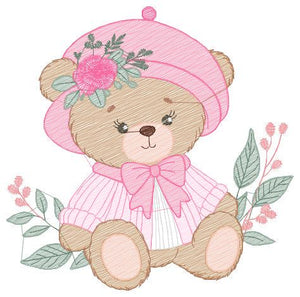 Female Bear embroidery designs - Baby girl embroidery design machine embroidery pattern - Bear with lace and dress embroidery file pes jef