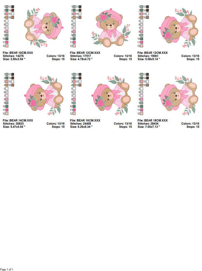 Female Bear embroidery designs - Baby girl embroidery design machine embroidery pattern - Bear with lace and dress embroidery file pes jef