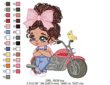 Cargar imagen en el visor de la galería, Girl with bike embroidery designs - Baby Girl embroidery design machine embroidery pattern - Scooter embroidery file - Motorcycle Chopper
