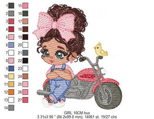 Girl with bike embroidery designs - Baby Girl embroidery design machine embroidery pattern - Scooter embroidery file - Motorcycle Chopper