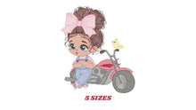 Laden Sie das Bild in den Galerie-Viewer, Girl with bike embroidery designs - Baby Girl embroidery design machine embroidery pattern - Scooter embroidery file - Motorcycle Chopper
