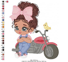 Charger l&#39;image dans la galerie, Girl with bike embroidery designs - Baby Girl embroidery design machine embroidery pattern - Scooter embroidery file - Motorcycle Chopper
