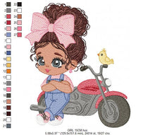 Cargar imagen en el visor de la galería, Girl with bike embroidery designs - Baby Girl embroidery design machine embroidery pattern - Scooter embroidery file - Motorcycle Chopper
