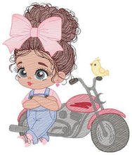 Load image into Gallery viewer, Girl with bike embroidery designs - Baby Girl embroidery design machine embroidery pattern - Scooter embroidery file - Motorcycle Chopper
