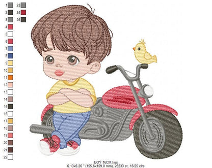 Boy with motorcycle embroidery designs - Boy embroidery design machine embroidery pattern - Motorcyclist Biker Chopper - instant download
