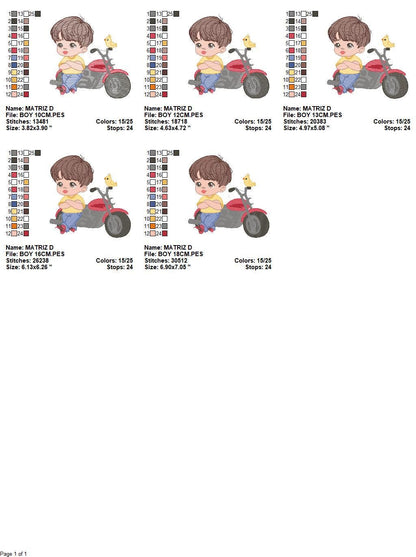 Boy with motorcycle embroidery designs - Boy embroidery design machine embroidery pattern - Motorcyclist Biker Chopper - instant download