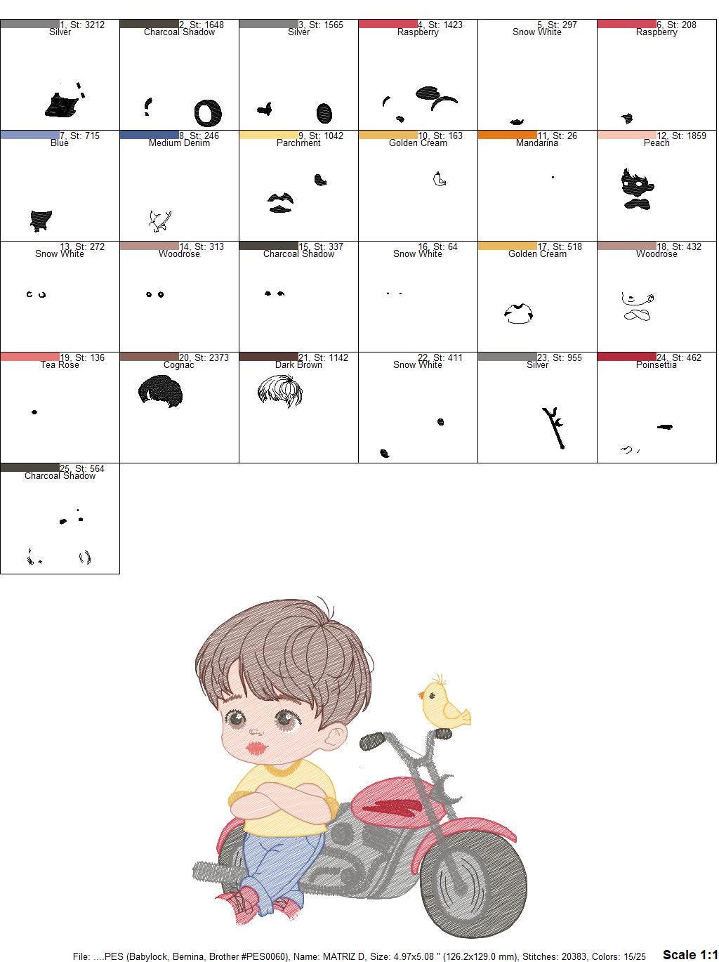 Boy with motorcycle embroidery designs - Boy embroidery design machine embroidery pattern - Motorcyclist Biker Chopper - instant download