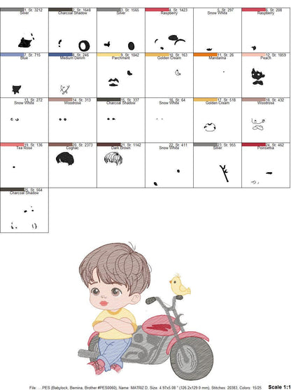 Boy with motorcycle embroidery designs - Boy embroidery design machine embroidery pattern - Motorcyclist Biker Chopper - instant download