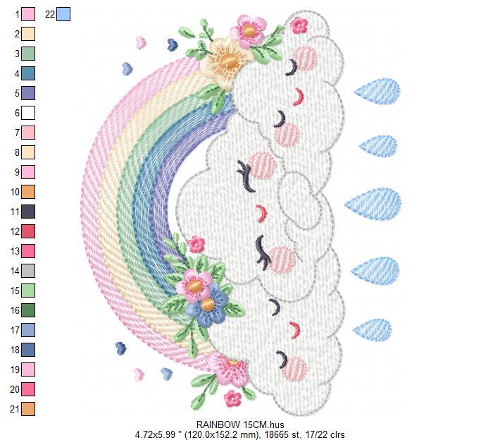 Cloud embroidery design - Rainbow embroidery designs machine embroidery pattern - Rainbow with flowers embroidery file - instant download