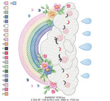 Load image into Gallery viewer, Cloud embroidery design - Rainbow embroidery designs machine embroidery pattern - Rainbow with flowers embroidery file - instant download
