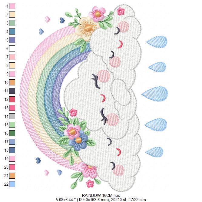 Cloud embroidery design - Rainbow embroidery designs machine embroidery pattern - Rainbow with flowers embroidery file - instant download