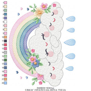 Cloud embroidery design - Rainbow embroidery designs machine embroidery pattern - Rainbow with flowers embroidery file - instant download