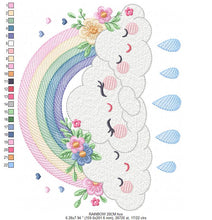 Load image into Gallery viewer, Cloud embroidery design - Rainbow embroidery designs machine embroidery pattern - Rainbow with flowers embroidery file - instant download
