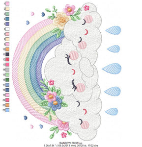 Cloud embroidery design - Rainbow embroidery designs machine embroidery pattern - Rainbow with flowers embroidery file - instant download