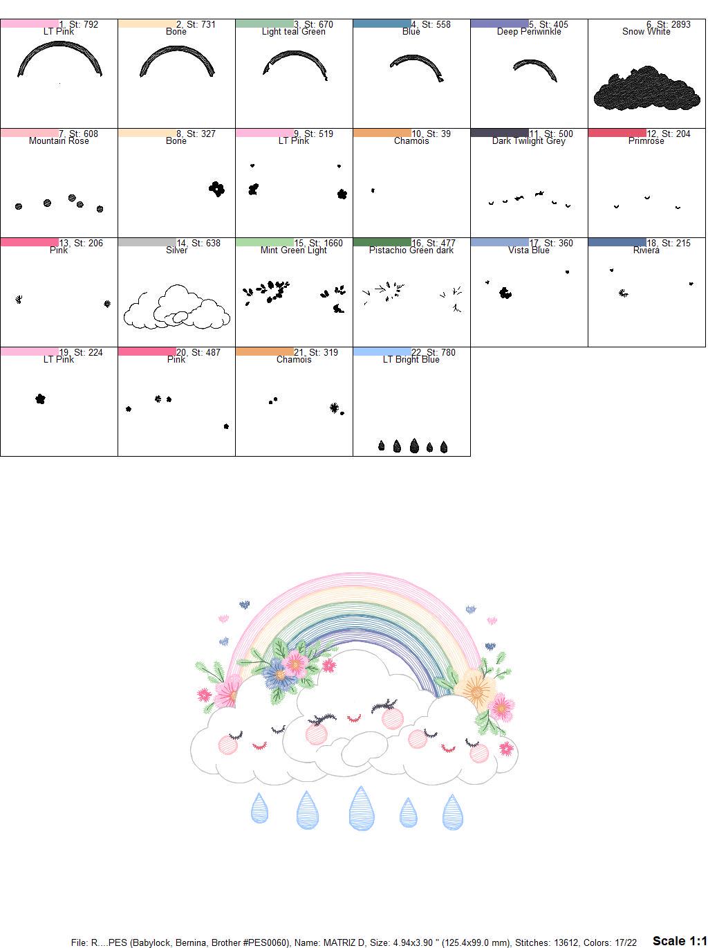 Cloud embroidery design - Rainbow embroidery designs machine embroidery pattern - Rainbow with flowers embroidery file - instant download