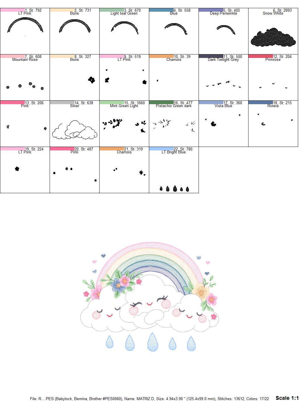 Cloud embroidery design - Rainbow embroidery designs machine embroidery pattern - Rainbow with flowers embroidery file - instant download