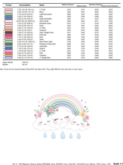 Cloud embroidery design - Rainbow embroidery designs machine embroidery pattern - Rainbow with flowers embroidery file - instant download