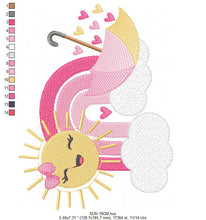 Cargar imagen en el visor de la galería, Rainbow embroidery design - Sun cloud rain umbrella embroidery design machine embroidery pattern - Baby girl embroidery - digital download
