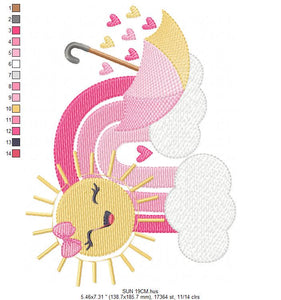 Rainbow embroidery design - Sun cloud rain umbrella embroidery design machine embroidery pattern - Baby girl embroidery - digital download