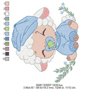Baby boy Sheep embroidery design - Lamb with cap machine embroidery pattern - Baby boy file - Instant digital download pes jef dst hus