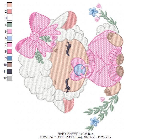 Baby Sheep embroidery design - Lamb with lace machine embroidery pattern - Baby girl file - Instant digital download pes jef dst hus