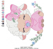 Charger l&#39;image dans la galerie, Baby Sheep with lace embroidery design - Lamb embroidery designs machine embroidery pattern - Baby girl embroidery file - instant download
