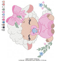 Load image into Gallery viewer, Baby Sheep with lace embroidery design - Lamb embroidery designs machine embroidery pattern - Baby girl embroidery file - instant download
