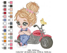 Load image into Gallery viewer, Girl with bike embroidery designs - Motorcycle embroidery design machine embroidery pattern - Scooter Chopper Motocyclist - instant download
