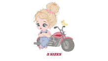 Load image into Gallery viewer, Girl with bike embroidery designs - Motorcycle embroidery design machine embroidery pattern - Scooter Chopper Motocyclist - instant download
