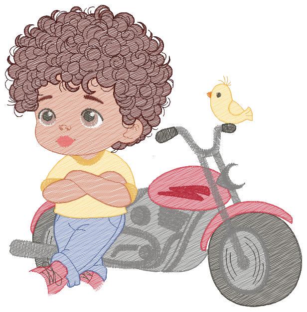 Boy with motorcycle embroidery designs - Baby Boy embroidery design machine embroidery pattern - Motorcyclist Biker Chopper - pes download