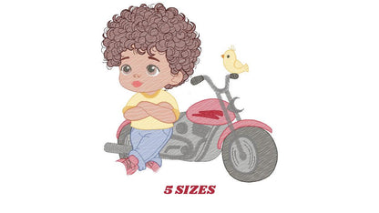 Boy with motorcycle embroidery designs - Baby Boy embroidery design machine embroidery pattern - Motorcyclist Biker Chopper - pes download