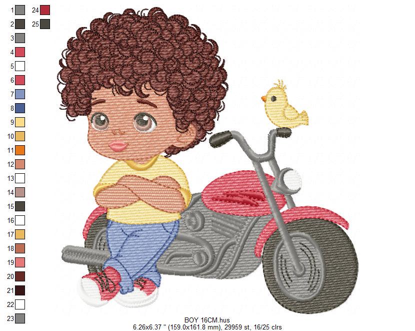 Boy with motorcycle embroidery designs - Baby Boy embroidery design machine embroidery pattern - Motorcyclist Biker Chopper - pes download