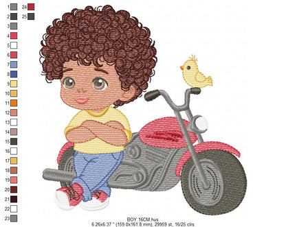 Boy with motorcycle embroidery designs - Baby Boy embroidery design machine embroidery pattern - Motorcyclist Biker Chopper - pes download