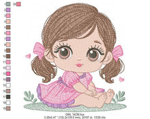 Charger l&#39;image dans la galerie, Young Girl with dress embroidery designs - Baby girl with lace embroidery design machine embroidery pattern - Toddler embroidery - download
