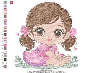 Young Girl with dress embroidery designs - Baby girl with lace embroidery design machine embroidery pattern - Toddler embroidery - download