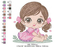 Load image into Gallery viewer, Young Girl with dress embroidery designs - Baby girl with lace embroidery design machine embroidery pattern - Toddler embroidery - download
