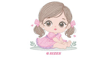 Charger l&#39;image dans la galerie, Young Girl with dress embroidery designs - Baby girl with lace embroidery design machine embroidery pattern - Toddler embroidery - download
