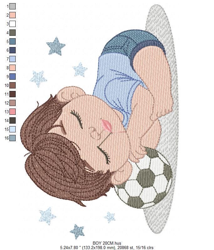 Sleeping boy embroidery designs - Soccer Player with ball embroidery design machine embroidery - Boy with ball embroidery - instant download