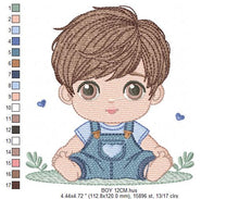 Load image into Gallery viewer, Baby boy with jumpsuit embroidery design - Toddler embroidery designs machine embroidery pattern - Kid embroidery file - instant download
