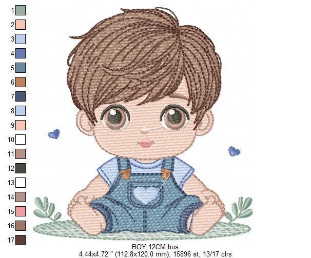 Baby boy embroidery design - Toddler with jumpsuit machine embroidery pattern - Kid embroidery file - Instant digital download