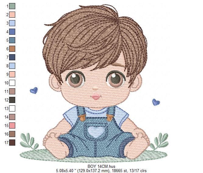 Baby boy embroidery design - Toddler with jumpsuit machine embroidery pattern - Kid embroidery file - Instant digital download