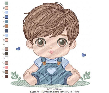 Baby boy embroidery design - Toddler with jumpsuit machine embroidery pattern - Kid embroidery file - Instant digital download