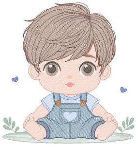 Baby boy with jumpsuit embroidery design - Toddler embroidery designs machine embroidery pattern - Kid embroidery file - instant download