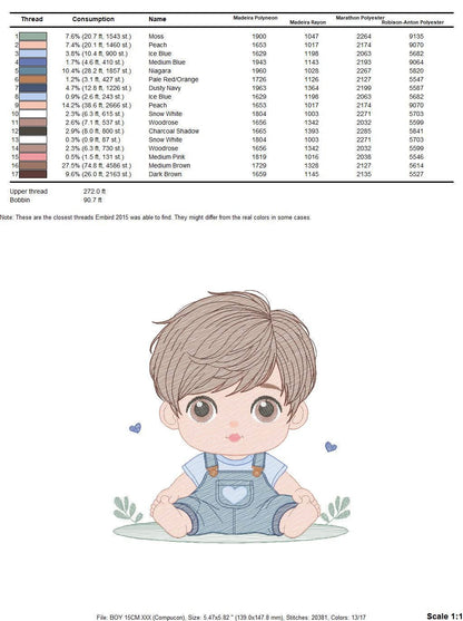Baby boy embroidery design - Toddler with jumpsuit machine embroidery pattern - Kid embroidery file - Instant digital download