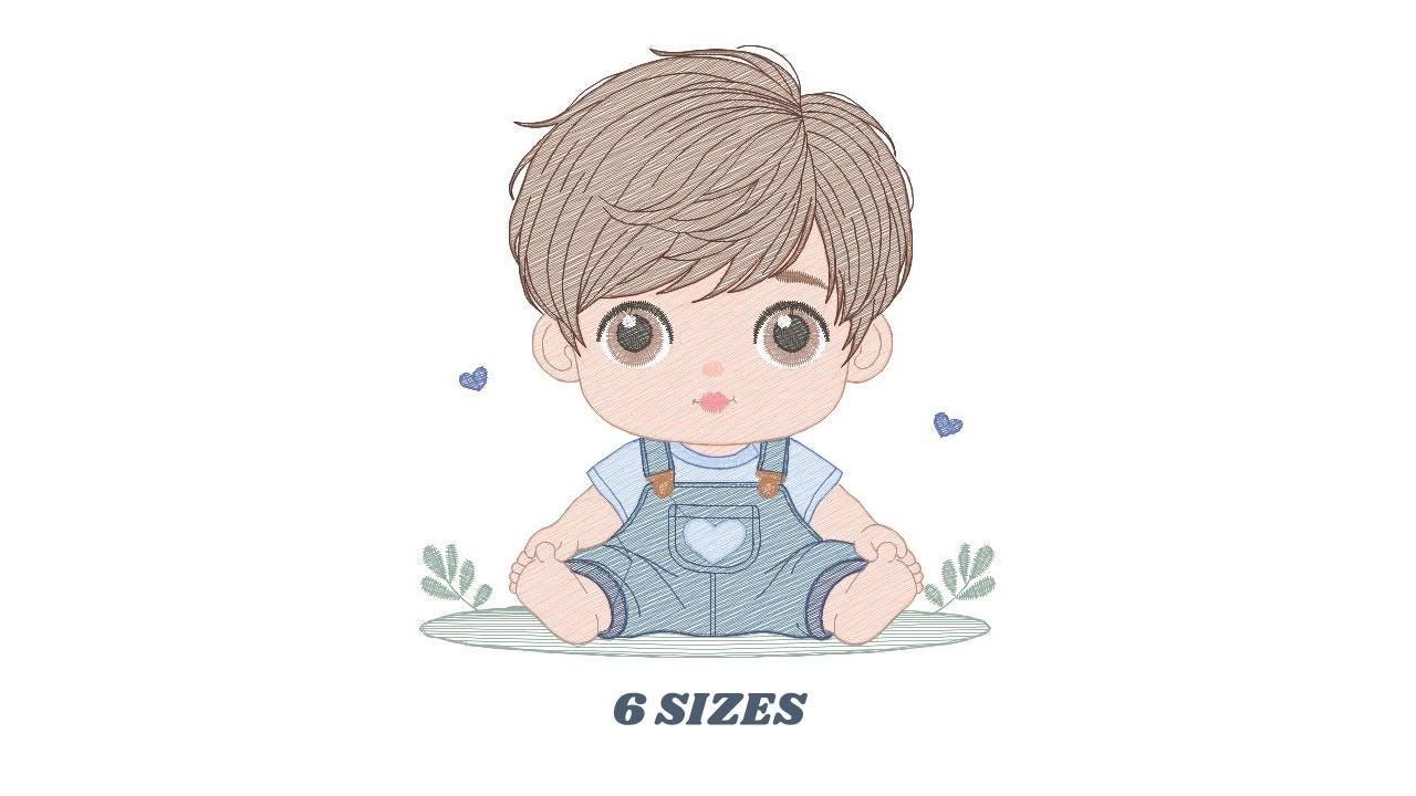 Baby boy embroidery design - Toddler with jumpsuit machine embroidery pattern - Kid embroidery file - Instant digital download