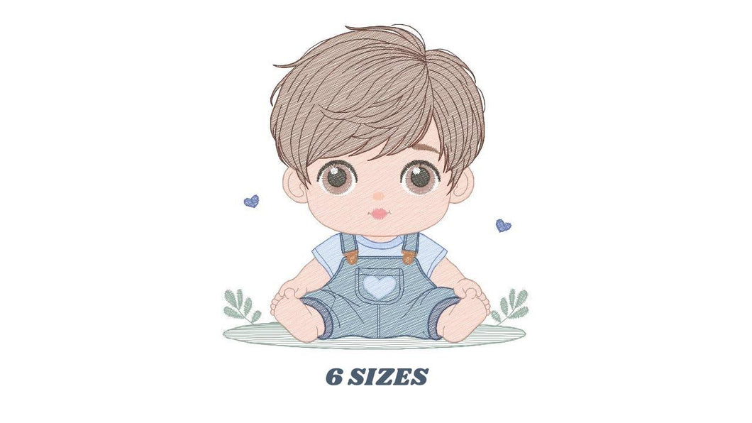 Baby boy with jumpsuit embroidery design - Toddler embroidery designs machine embroidery pattern - Kid embroidery file - instant download