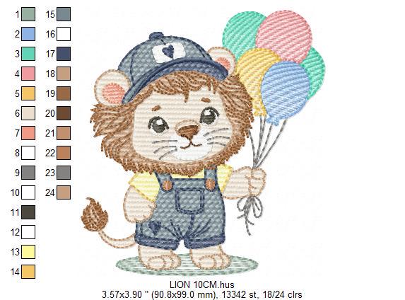 Lion with balloons embroidery designs - Safari animal embroidery design machine embroidery pattern - Baby boy embroidery - instant download