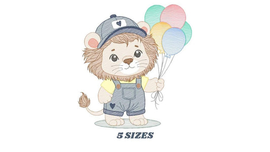 Lion with balloons embroidery designs - Safari animal embroidery design machine embroidery pattern - Baby boy embroidery - instant download